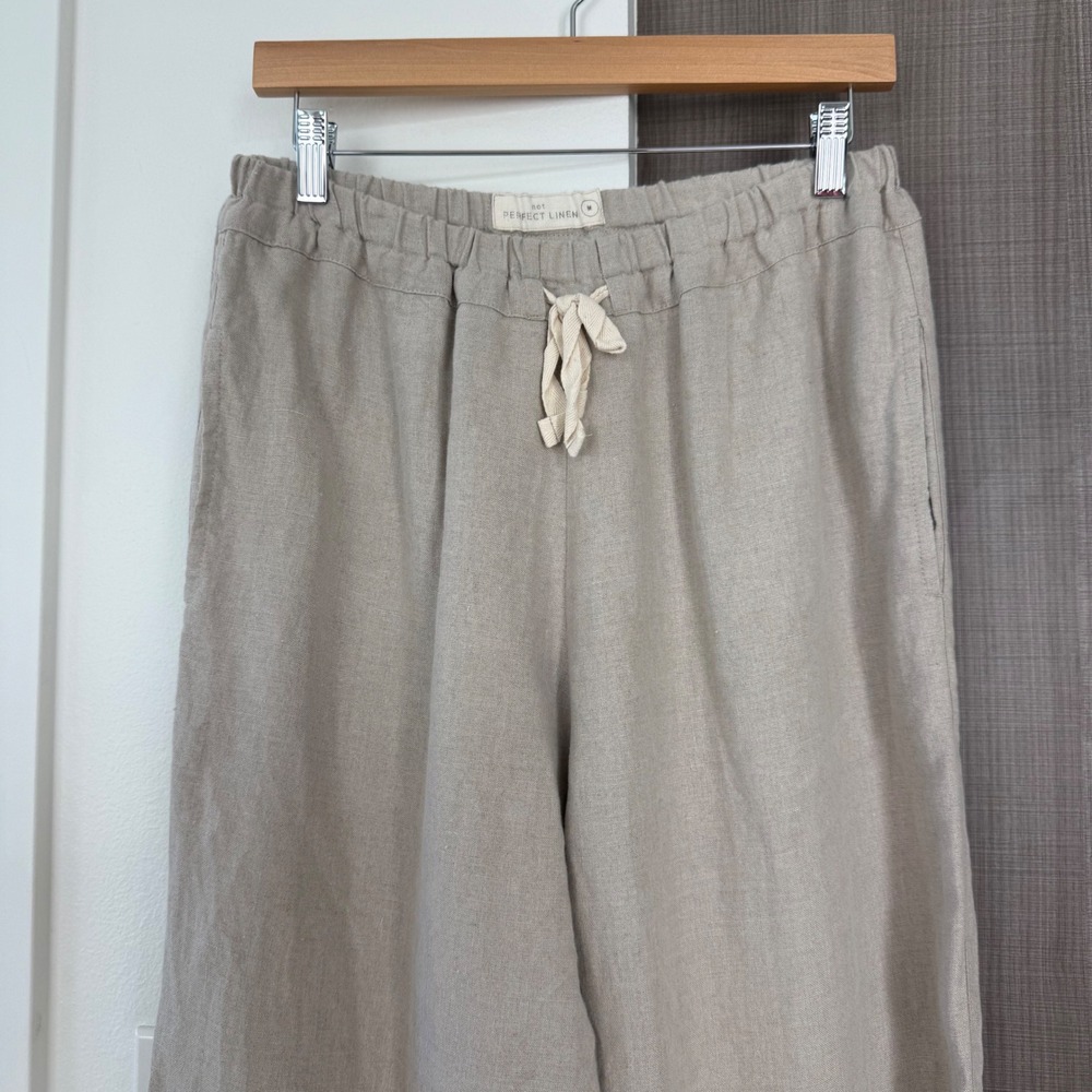 Not Perfect Linen Oat Milk Beige Athens Drawstring Linen Pants Size Medium‎ - Picture 5 of 13